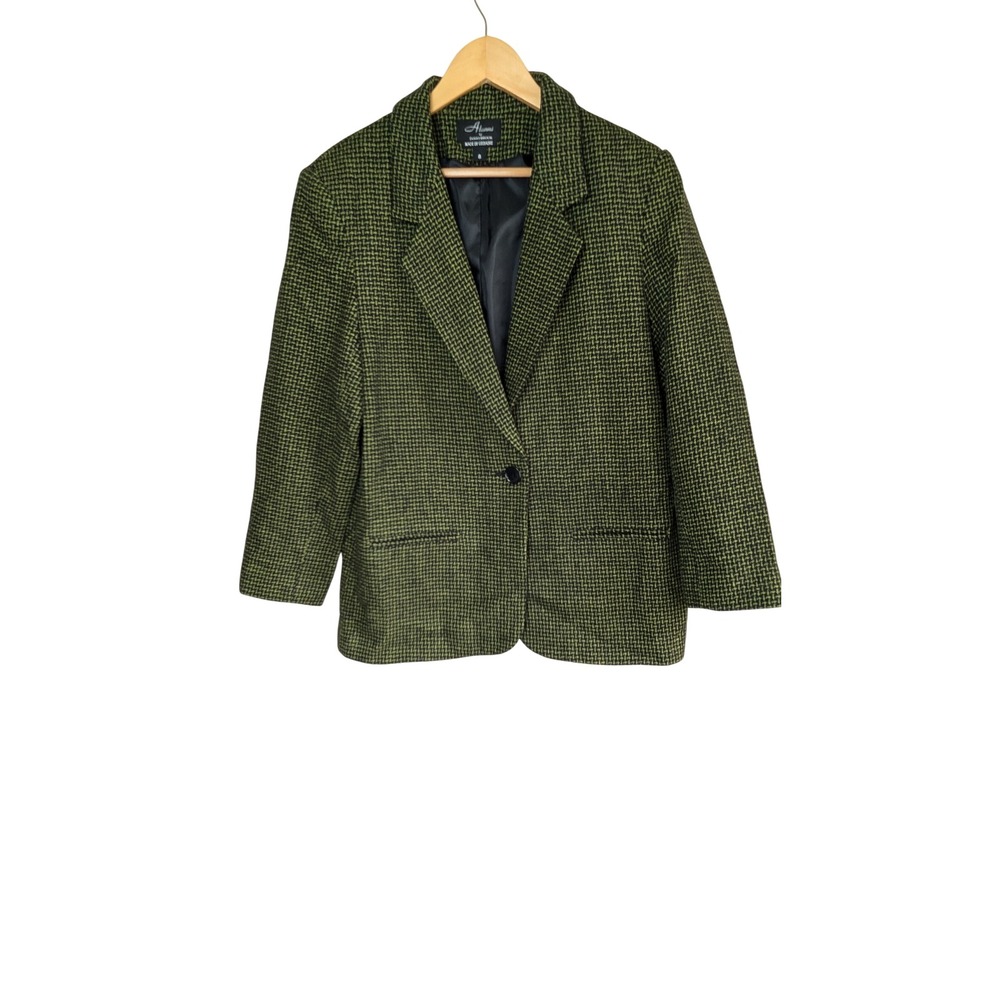 Alanni Donnybrook Vintage Wool Blazer Womens 8 Green Black Houndstooth Jacket